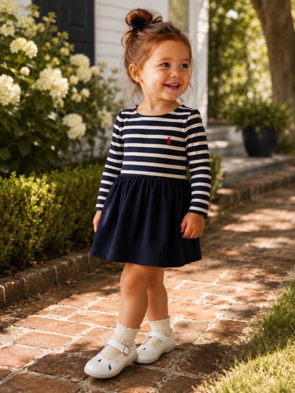 Ralph Lauren Toddler Girl 2T Navy Stripe Dress Preppy Classic Long Sleeve Pony L
